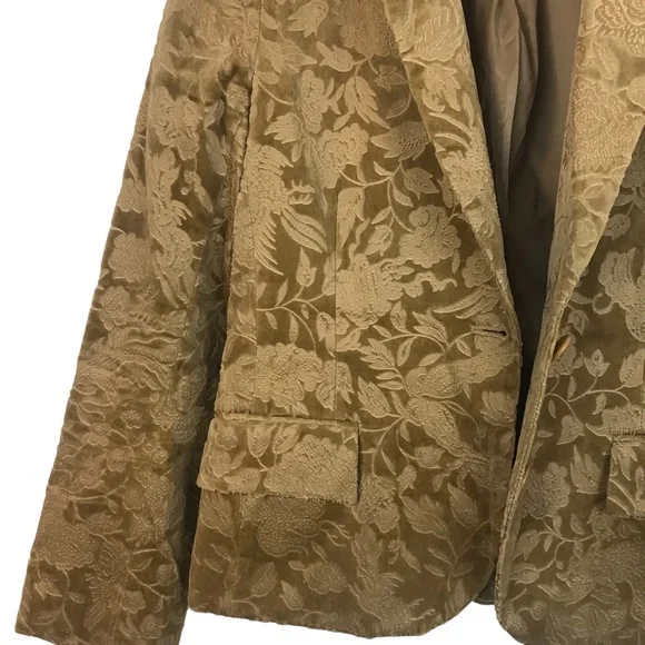 Theory Womens Crushed Velvet Blazer Size Medium Floral Baroque Gold Classic HTF